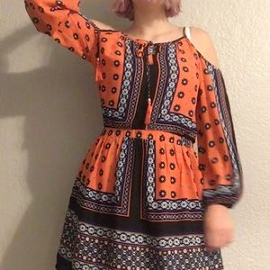 Bohemian cold shoulder mid length dress